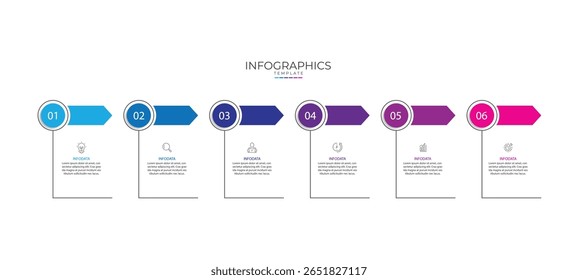 Infografía de Plantilla de diseño. Elemento de infografía de proceso de 6 pasos con íconos se puede utilizar para el flujo de trabajo, la información comercial y el Diseño gráfico de Web