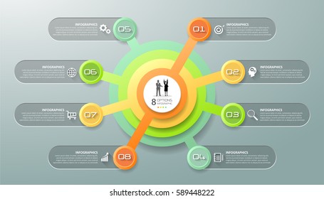 Design template infographic 8 options,  Business concept infographic can be used for workflow layout, diagram, number options,