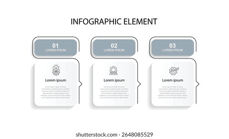 Design Template Infographic Element. 3 Step Business Information graph. workflow layout with paper style and line icons