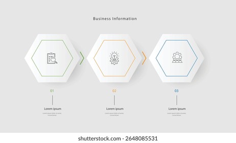 Elément infographique de Template de conception. Graphique Informations sur l'activité en 3 étapes. mise en page de workflow avec style de papier et icônes de ligne