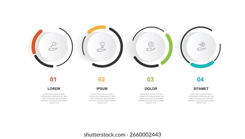 Elemento de infografía de Plantilla de diseño con concepto de círculos de 4 pasos adecuado para información comercial, diseño de flujo de trabajo y presentación de Web
