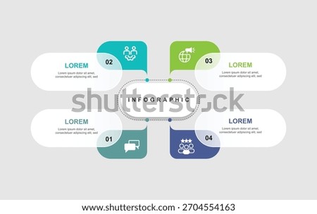 Design template infographic element with 4 step process. Diagram information 4 option. Workflow layout 4 line connection and columns