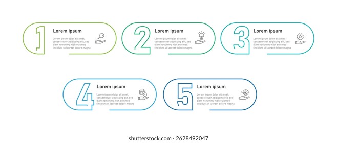 Elemento de infografía de Plantilla de diseño. Línea de proceso de 5 pasos con modelo creativo numérico. Ilustración vectorial apta para información y presentación empresarial.