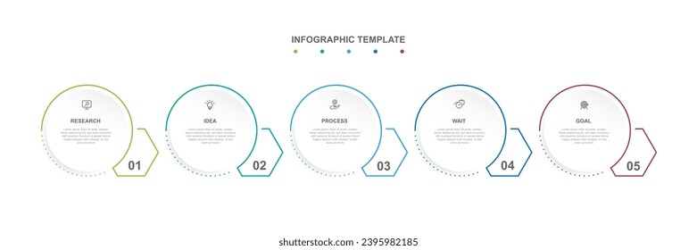 Diseñar un elemento infográfico de plantilla con estilo de línea e iconos. Proceso de línea de tiempo con opción de 5 pasos para presentación de negocios y gráfico de información.
