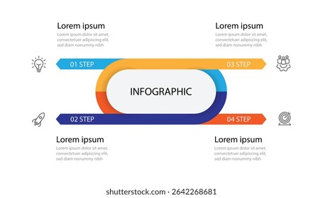 Elemento de infografía de Plantilla de diseño. Información de negocio de línea de tiempo con proceso de 4 pasos. Anuncio de presentación, información del diagrama con iconos 