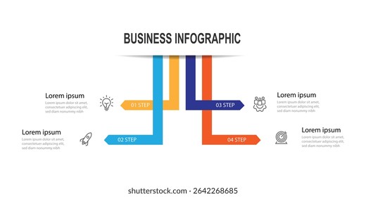Elemento de infografía de Plantilla de diseño. Información de negocio de línea de tiempo con proceso de 4 pasos. Anuncio de presentación, información del diagrama con iconos 