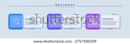Design template for infographic labels with icons and 3 options or steps. Suitable for process diagrams, presentations, workflow layouts, banners, flow charts, and infographics.	