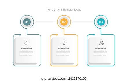 Elemento vectorial infográfico de plantilla de diseño con un proceso de 3 pasos o opciones para presentación web e información comercial 