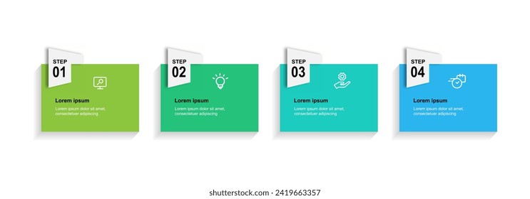 Infografik-Vektorelement mit 4 Stufen-Layout für Webpräsentation und Geschäftsinformationen