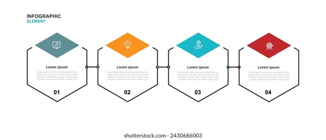 Design template infographic vector element with 4 step line connected suitable for web presentation and business information