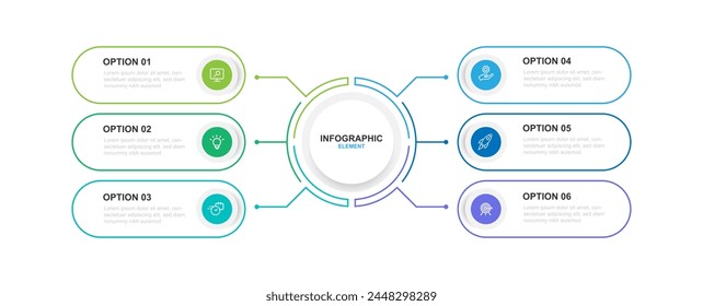 Elemento de Vector de infografía de Plantilla de diseño con línea de 6 pasos conectada adecuado para información de negocios, flujo de trabajo, diagrama, presentación y más