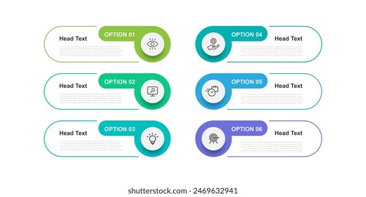 Design template infographic vector element with 6 step process or option suitable for workflow, banner presentation, business information and web graphic design. 