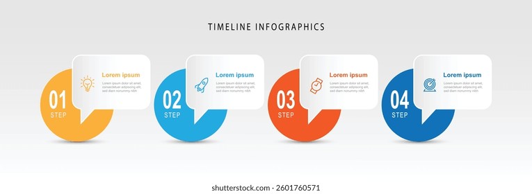 Design template infographic vector element. 4 step process with paper style, Timeline workflow, presentation, business information and web banner template 