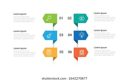 Design template infographic vector element with 6 step process can be used workflow, business presentation and web graphic information 