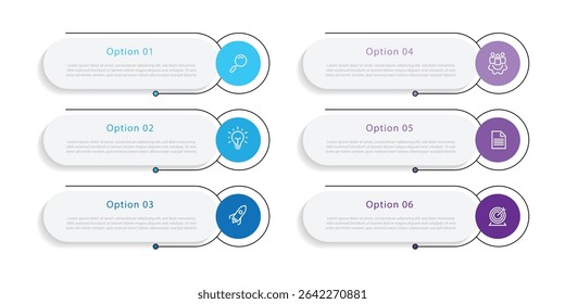 Design template infographic vector element with 6 step process can be used workflow, business presentation and web graphic information 