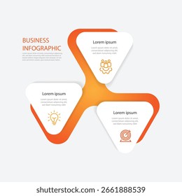 Elemento de Vector de infografía de Plantilla de diseño con proceso de 3 pasos. Gráfico de información de negocio de línea de tiempo, datos de presentación, diseño de flujo de trabajo