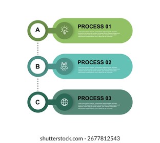 Designvorlage Infografik Vektorelement mit 3-Schritt-Prozess kann für Workflow-Layout, Geschäftsinformationen, Präsentationsdaten, Diagramminformationen und Web-Grafik-Design verwendet werden 