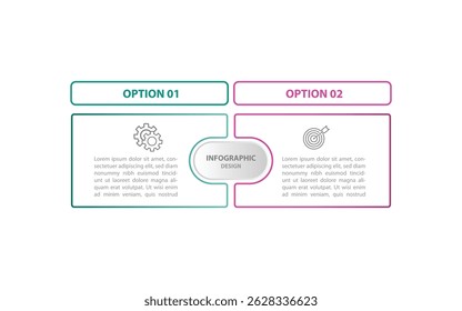 Infográfico de modelo de design, layout de vetor com processo de 2 etapas. Gráfico de informações sobre o banner.