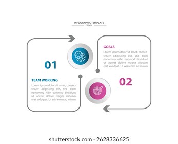 Infográfico de modelo de design, layout de vetor com processo de 2 etapas. Gráfico de informações sobre o banner.
