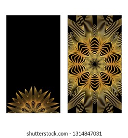 Design Template Invitations, Flyers For A Yoga Studio With Floral Mandala Pattern. Vector. Luxury black gold color.