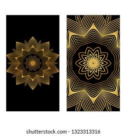 Design Template Invitations, Flyers For A Yoga Studio With Floral Mandala Pattern. Vector. Luxury black gold color.