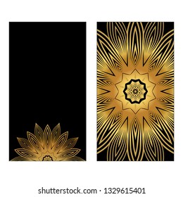 Design Template Invitations, Flyers For A Yoga Studio With Floral Mandala Pattern. Vector. Luxury black gold color.