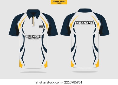 Design Template of Jersey Sport Shirt with Collar. Uniform Front and Back View with Short Sleeve