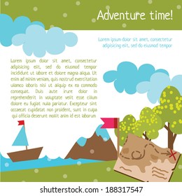 design template for kids with map and tree, vector illustration