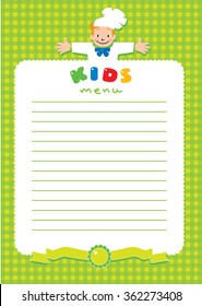 Design template for Kids Menu with funny cook boy 