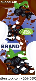 Design template label milky or bitter Chocolate with blueberry filling. Vector illustration.