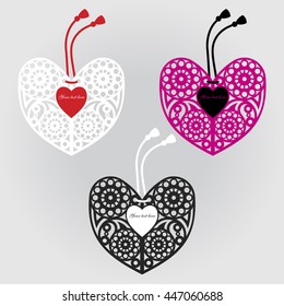 Design template for label. Openwork  heart. Laser cut template. Can be used in the fashion industry.