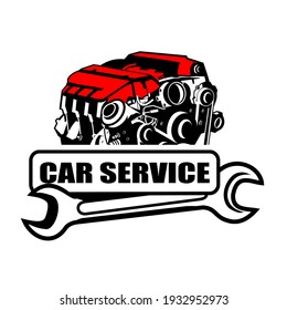 Design template of labels and badges with automobile tools and details. auto service, motor automotive repair badge icons vector