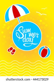 Design template with lettering summer day. Illustration vector