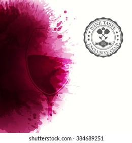 Design template list, wine tasting, invitation or cover. Illustration glass of wine. Background with wine stains, expressive texture. Idea for your design. Vector
