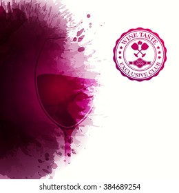 Design template list, wine tasting, invitation or cover. Illustration glass of wine. Background with wine stains, expressive texture. Idea for your design. Vector
