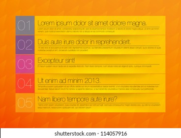 Design template with listing. Can be used as presentation template, web design.