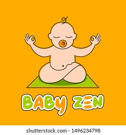 Design template - little baby doing yoga - love and care concept - emblem, icon, banner, sticker or badge for kids activity class. 