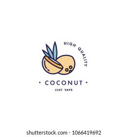 Design template logo and emblem - taste and liquid for vape - coconut. Logo in trendy linear style