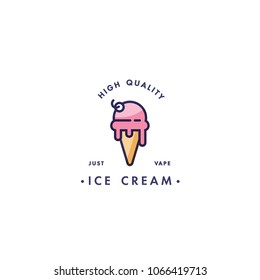 Design template logo and emblem - taste and liquid for vape - ice cream. Logo in trendy linear style