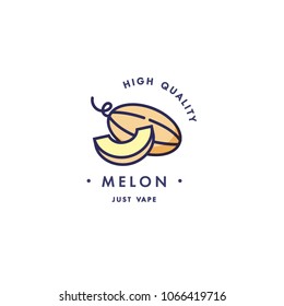 Design template logo and emblem - taste and liquid for vape - melon. Logo in trendy linear style