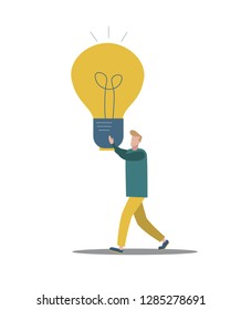 Design template. A man with a light bulb. Idea concept. Modern vector illustration concepts for website and mobile website development.