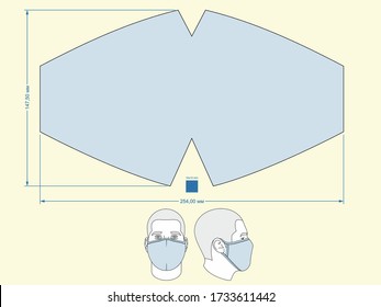 Plantilla de diseño máscara facial médica con patrón de bolsillo de filtro, curva, molde, barrido