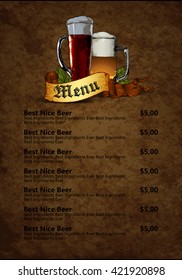 design template menu beer restaurant on a old paper background