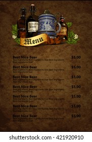 design template menu beer restaurant on a old paper background