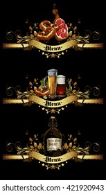 design template menu beer restaurant on a black background