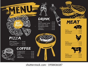 Design template Menu, hand-drawn illustration. Vector.	