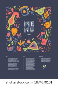 Design template menu. Сreative hand-drawn lettering. Cover, list, banner, idea, booklet, print, flyer, poster. Dark background