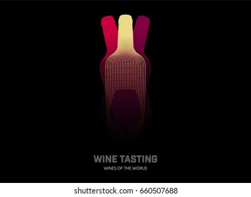 Design template with modern illustration of wine bottles and glass. Vector illustration.
