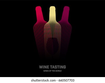 Design template with modern illustration of wine bottles and glass. Vector illustration.
