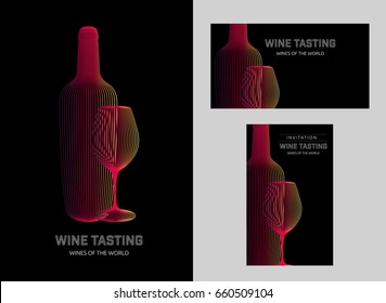 Design template with modern illustration of wine glass and bottle. Vector illustration.